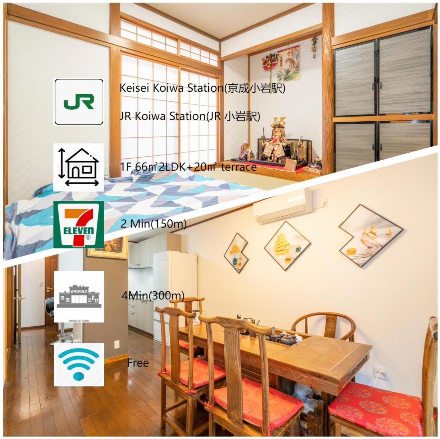 Jr 66Sqm 1F Family Suite 2Ldk Jr Koiwa-Keisei Koiwa-Asakusa-Oshiage-Shinjuku-Ueno Токіо Екстер'єр фото